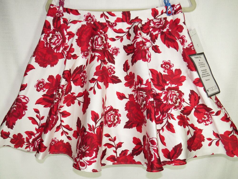 City Studio Red White Floral Crinoline Lined Circle Mini Skirt Juniors 11 Fits S
